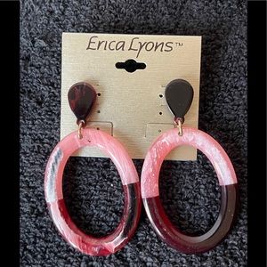 Oval Shape Post Earrings - Pink/Cranberry in Color